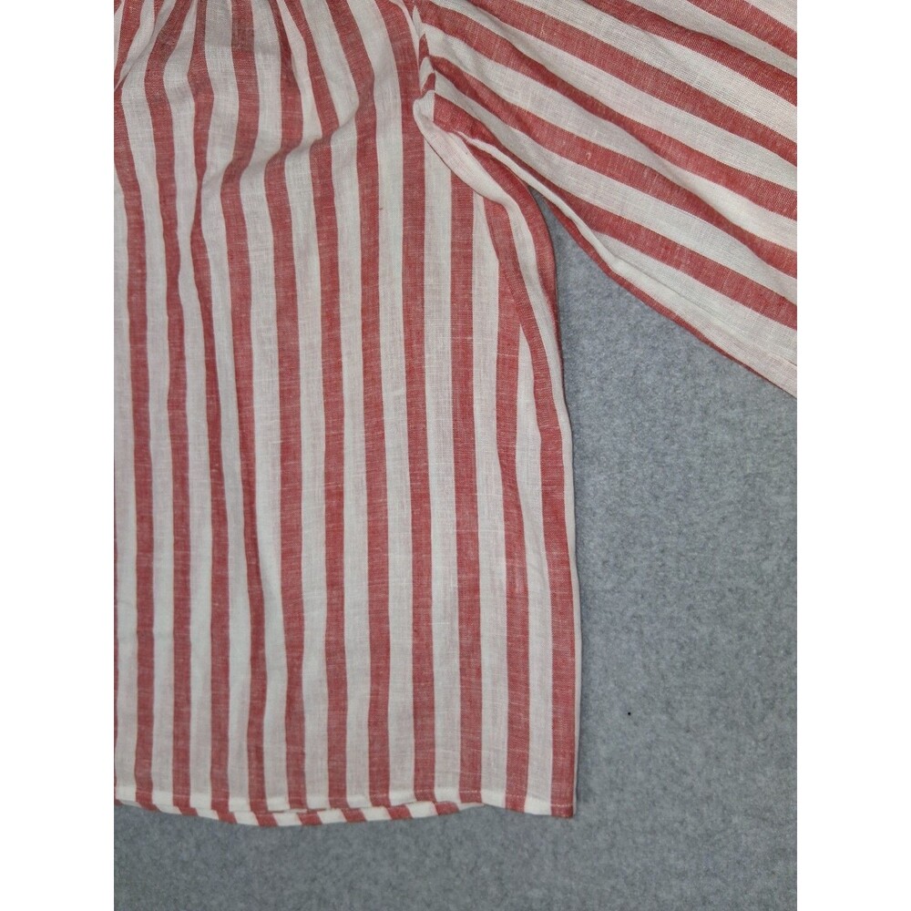 Cato Linen Blend Peasant Tunic Top Womens L Red White Striped Coastal Grandma - Picture 7 of 14